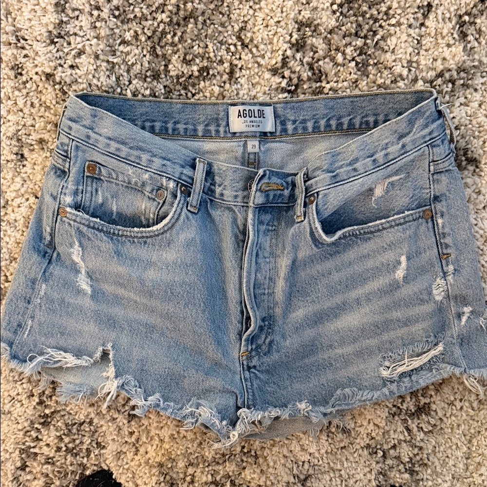 Agolde Women's Frayed Hem Jean Shorts - Light Blue